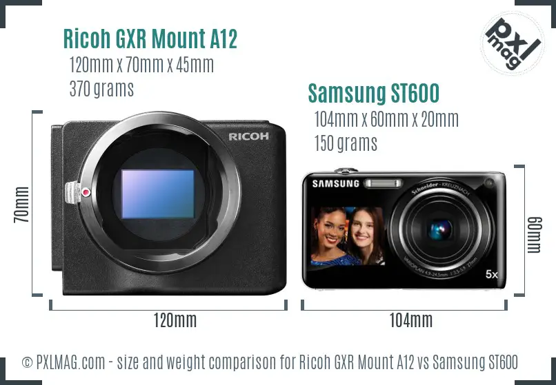 Ricoh GXR Mount A12 vs Samsung ST600 size comparison