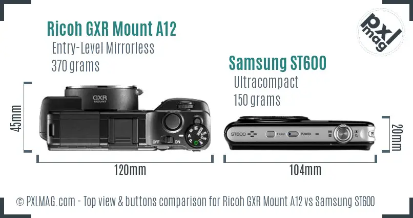 Ricoh GXR Mount A12 vs Samsung ST600 top view buttons comparison