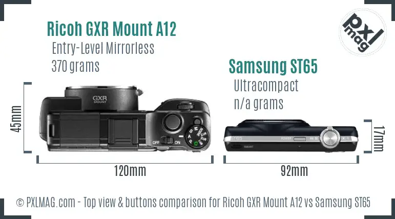 Ricoh GXR Mount A12 vs Samsung ST65 top view buttons comparison