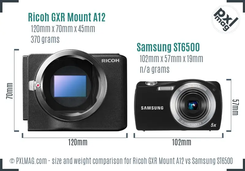 Ricoh GXR Mount A12 vs Samsung ST6500 size comparison