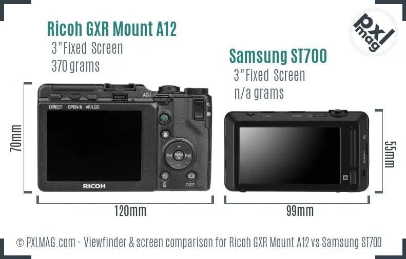 Ricoh GXR Mount A12 vs Samsung ST700 Screen and Viewfinder comparison Ricoh GXR Mount A12 vs Samsung ST700 Screen and Viewfinder comparison