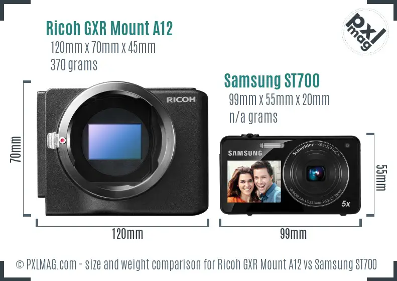 Ricoh GXR Mount A12 vs Samsung ST700 size comparison Ricoh GXR Mount A12 vs Samsung ST700 size comparison