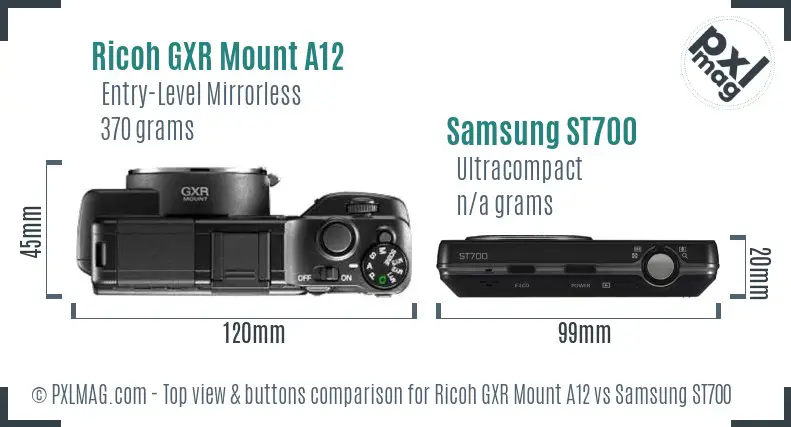 Ricoh GXR Mount A12 vs Samsung ST700 top view buttons comparison Ricoh GXR Mount A12 vs Samsung ST700 top view buttons comparison