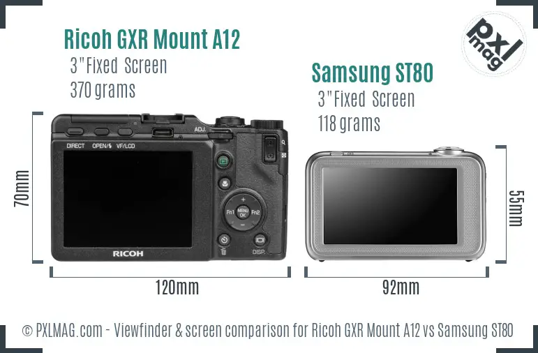 Ricoh GXR Mount A12 vs Samsung ST80 Screen and Viewfinder comparison