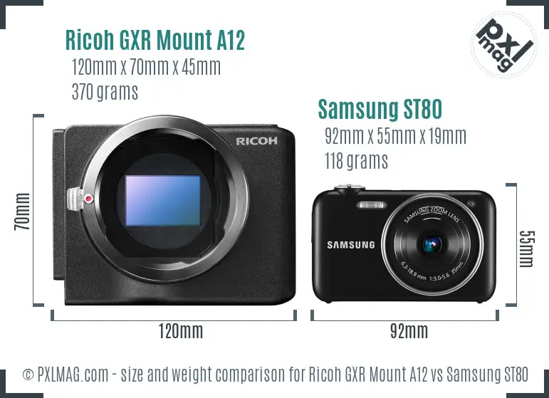 Ricoh GXR Mount A12 vs Samsung ST80 size comparison