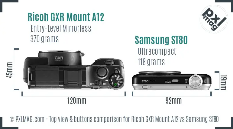 Ricoh GXR Mount A12 vs Samsung ST80 top view buttons comparison