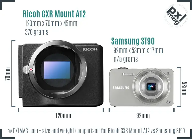 Ricoh GXR Mount A12 vs Samsung ST90 size comparison