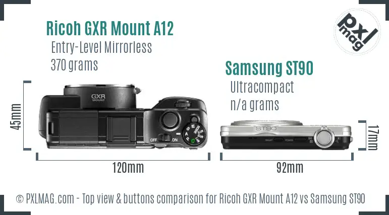 Ricoh GXR Mount A12 vs Samsung ST90 top view buttons comparison