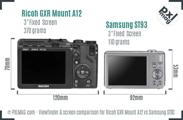 Ricoh GXR Mount A12 vs Samsung ST93 Screen and Viewfinder comparison