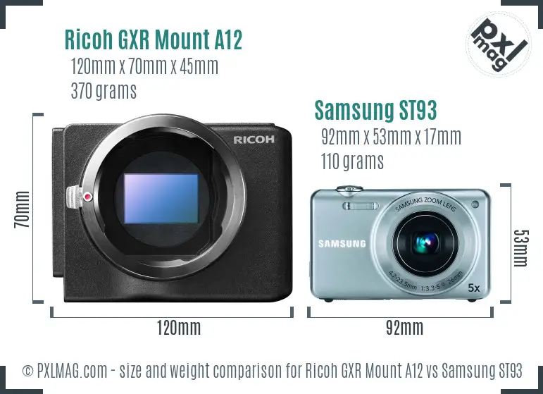 Ricoh GXR Mount A12 vs Samsung ST93 size comparison