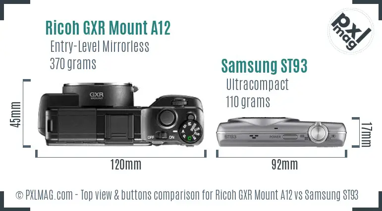 Ricoh GXR Mount A12 vs Samsung ST93 top view buttons comparison
