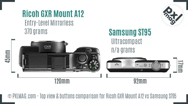 Ricoh GXR Mount A12 vs Samsung ST95 top view buttons comparison