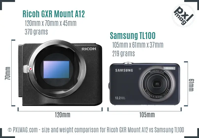 Ricoh GXR Mount A12 vs Samsung TL100 size comparison