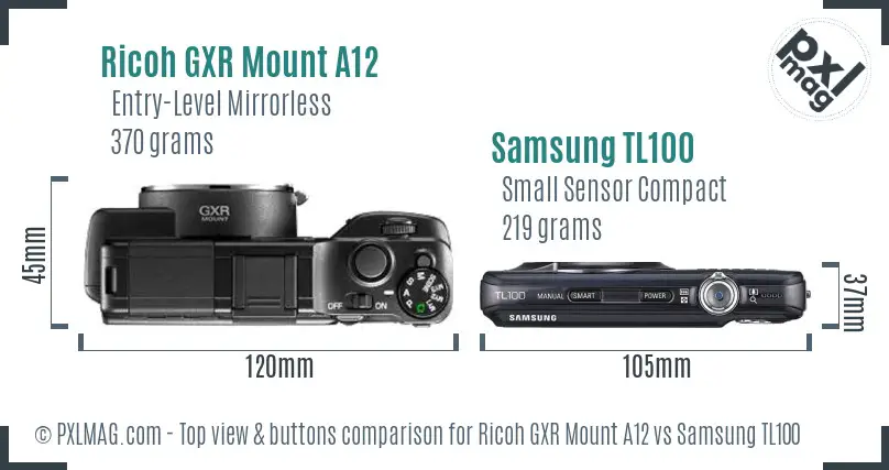 Ricoh GXR Mount A12 vs Samsung TL100 top view buttons comparison