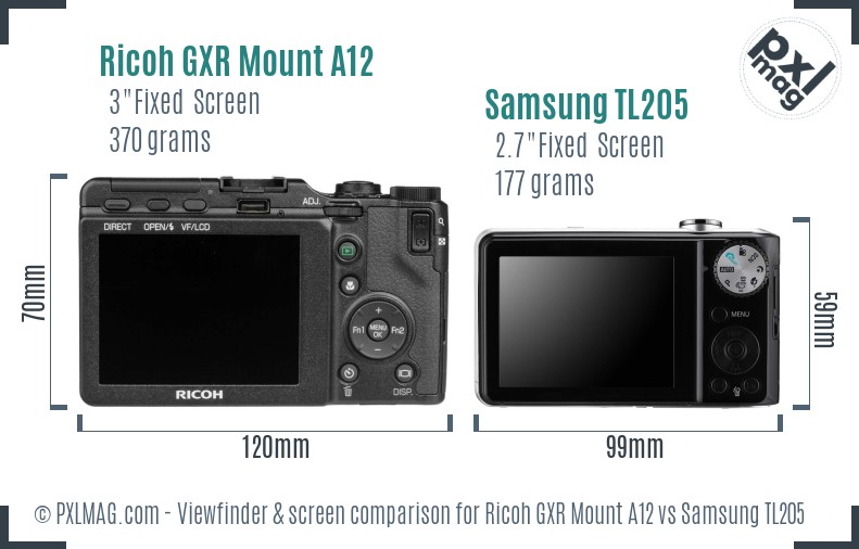 Ricoh GXR Mount A12 vs Samsung TL205 Screen and Viewfinder comparison