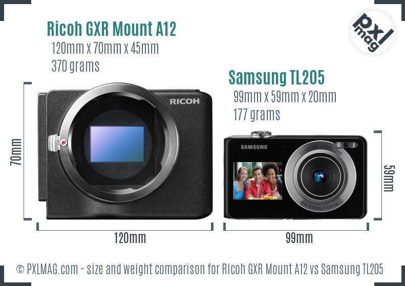 Ricoh GXR Mount A12 vs Samsung TL205 size comparison