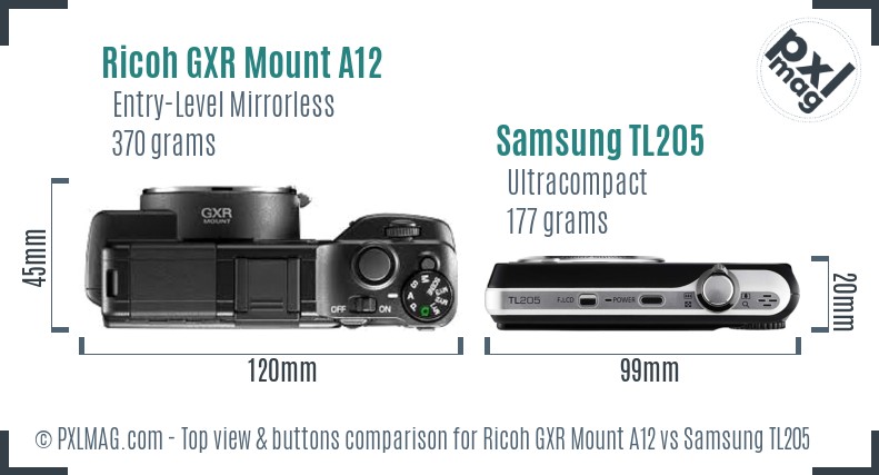 Ricoh GXR Mount A12 vs Samsung TL205 top view buttons comparison