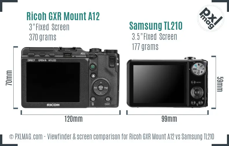 Ricoh GXR Mount A12 vs Samsung TL210 Screen and Viewfinder comparison