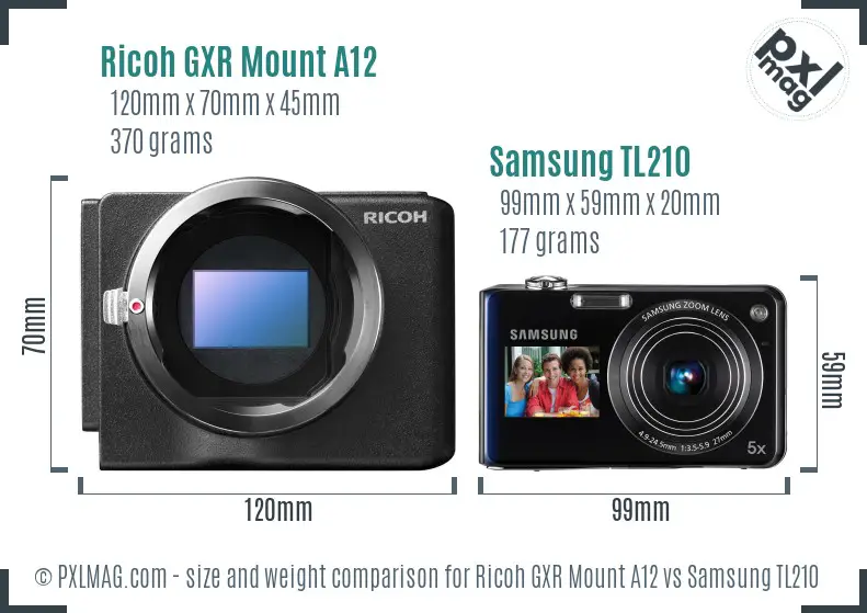 Ricoh GXR Mount A12 vs Samsung TL210 size comparison