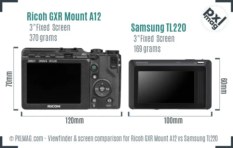 Ricoh GXR Mount A12 vs Samsung TL220 Screen and Viewfinder comparison