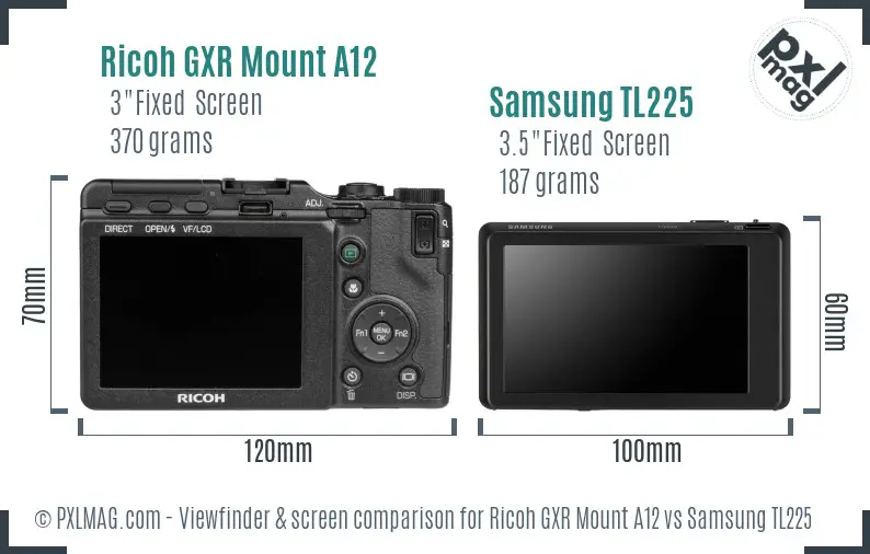 Ricoh GXR Mount A12 vs Samsung TL225 Screen and Viewfinder comparison