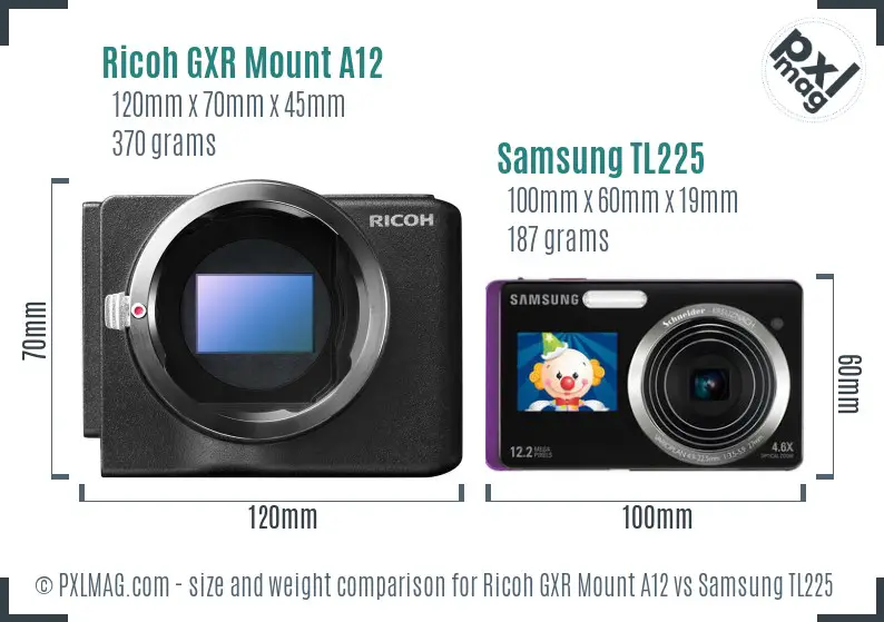 Ricoh GXR Mount A12 vs Samsung TL225 size comparison