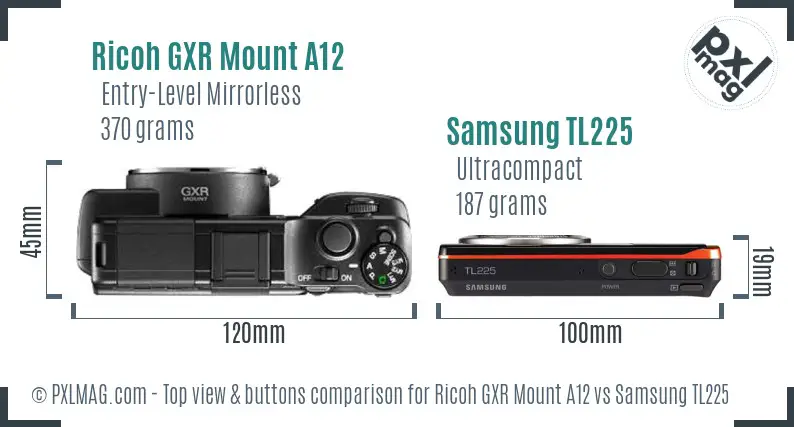 Ricoh GXR Mount A12 vs Samsung TL225 top view buttons comparison