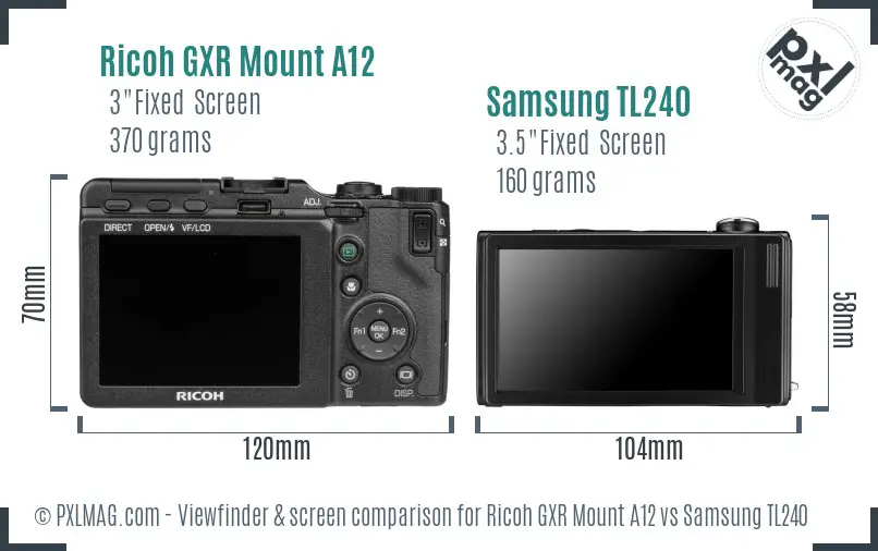 Ricoh GXR Mount A12 vs Samsung TL240 Screen and Viewfinder comparison