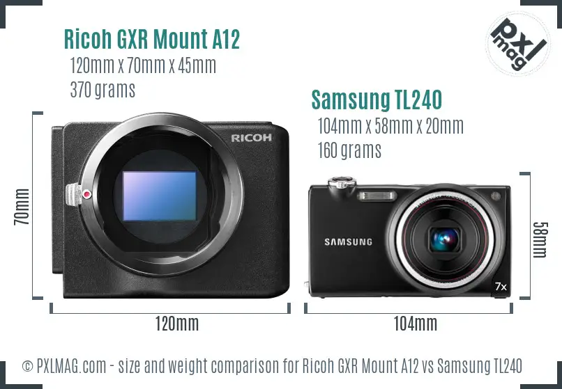 Ricoh GXR Mount A12 vs Samsung TL240 size comparison