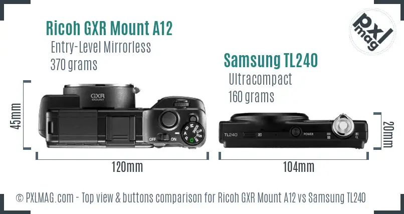 Ricoh GXR Mount A12 vs Samsung TL240 top view buttons comparison