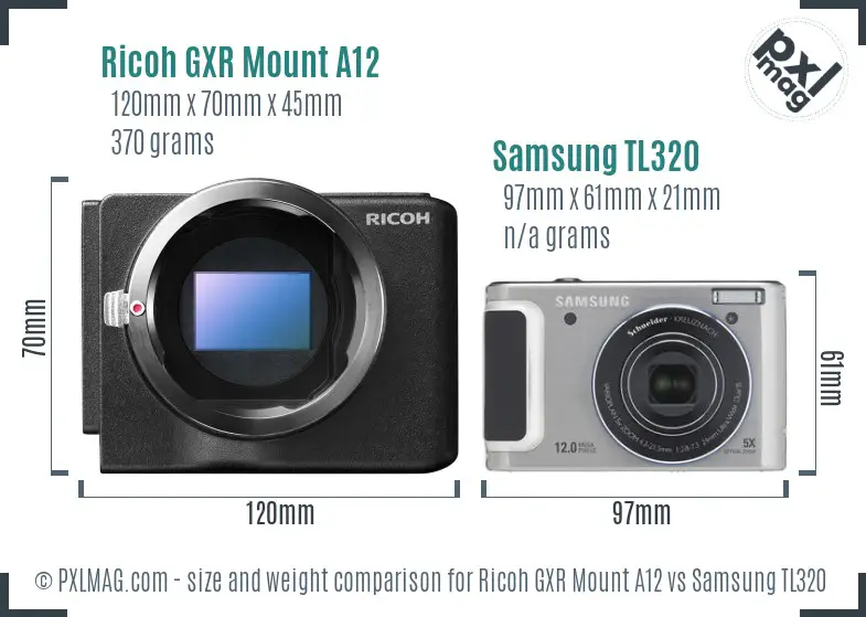 Ricoh GXR Mount A12 vs Samsung TL320 size comparison
