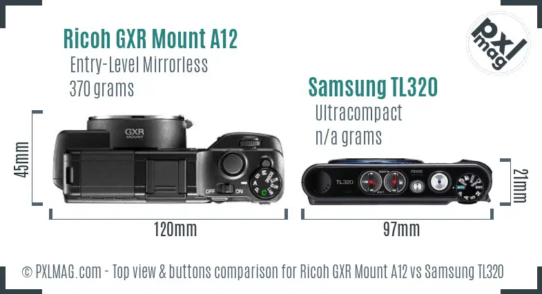 Ricoh GXR Mount A12 vs Samsung TL320 top view buttons comparison