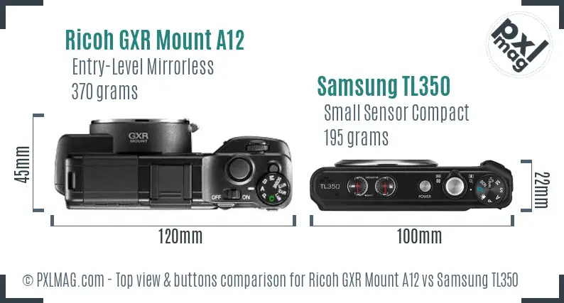 Ricoh GXR Mount A12 vs Samsung TL350 top view buttons comparison