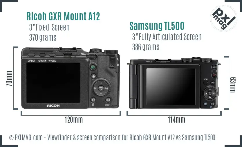 Ricoh GXR Mount A12 vs Samsung TL500 Screen and Viewfinder comparison