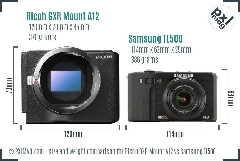 Ricoh GXR Mount A12 vs Samsung TL500 size comparison