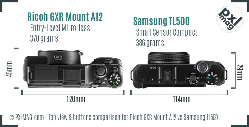 Ricoh GXR Mount A12 vs Samsung TL500 top view buttons comparison