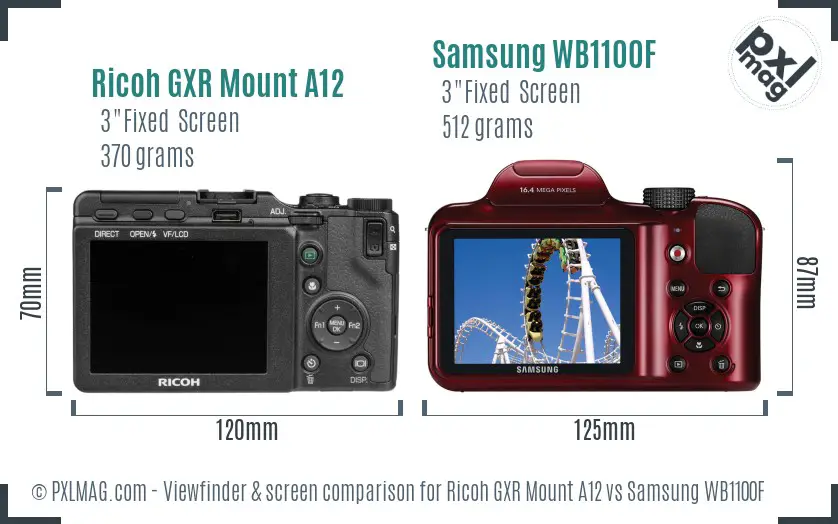 Ricoh GXR Mount A12 vs Samsung WB1100F Screen and Viewfinder comparison