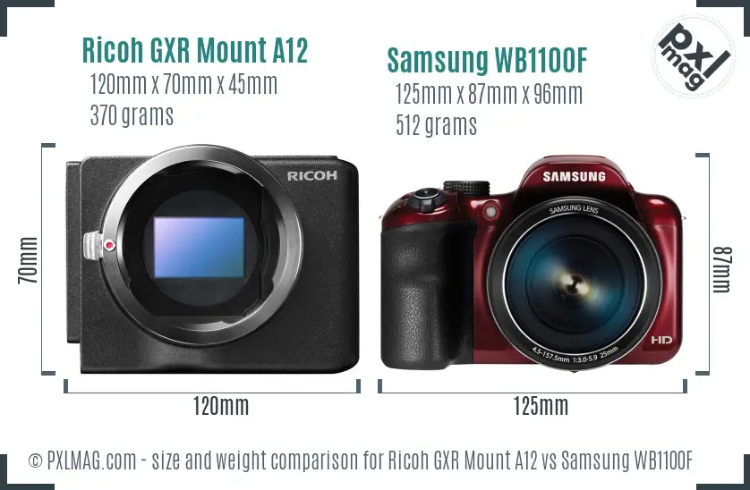 Ricoh GXR Mount A12 vs Samsung WB1100F size comparison