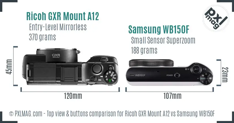 Ricoh GXR Mount A12 vs Samsung WB150F top view buttons comparison