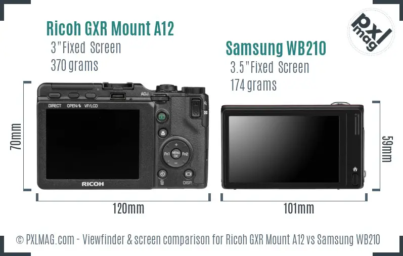 Ricoh GXR Mount A12 vs Samsung WB210 Screen and Viewfinder comparison