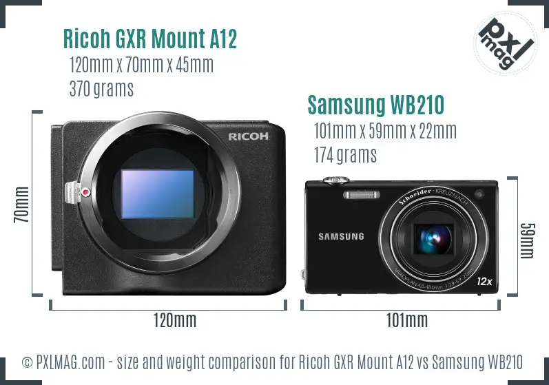 Ricoh GXR Mount A12 vs Samsung WB210 size comparison
