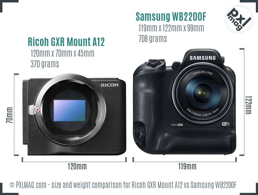 Ricoh GXR Mount A12 vs Samsung WB2200F size comparison