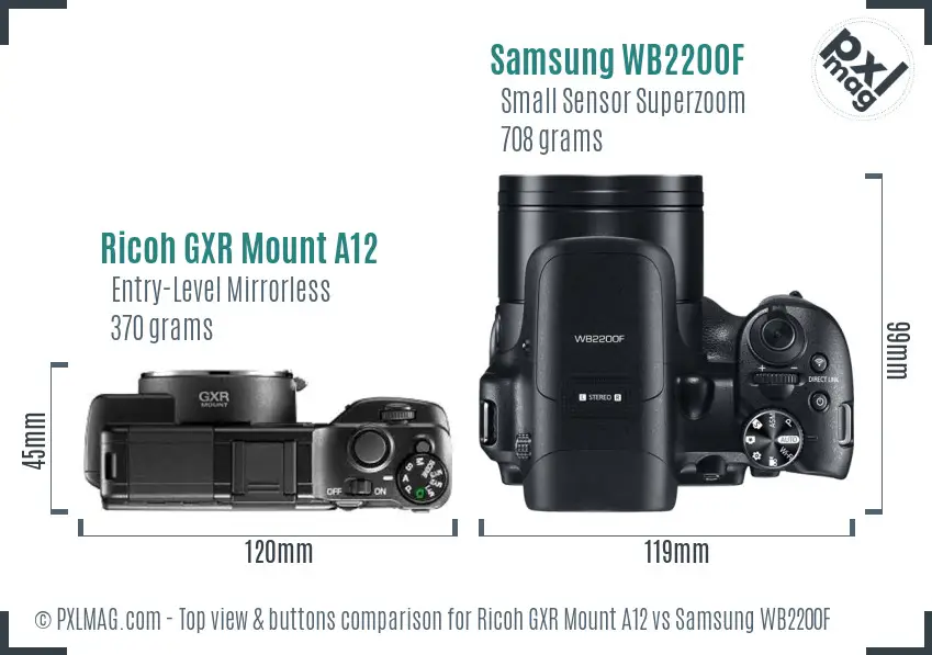 Ricoh GXR Mount A12 vs Samsung WB2200F top view buttons comparison