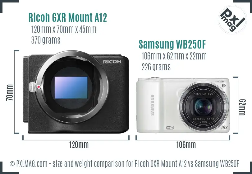 Ricoh GXR Mount A12 vs Samsung WB250F size comparison