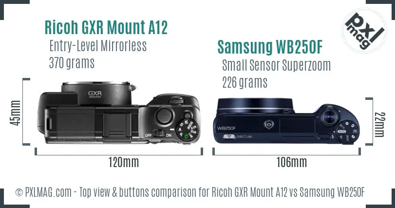 Ricoh GXR Mount A12 vs Samsung WB250F top view buttons comparison