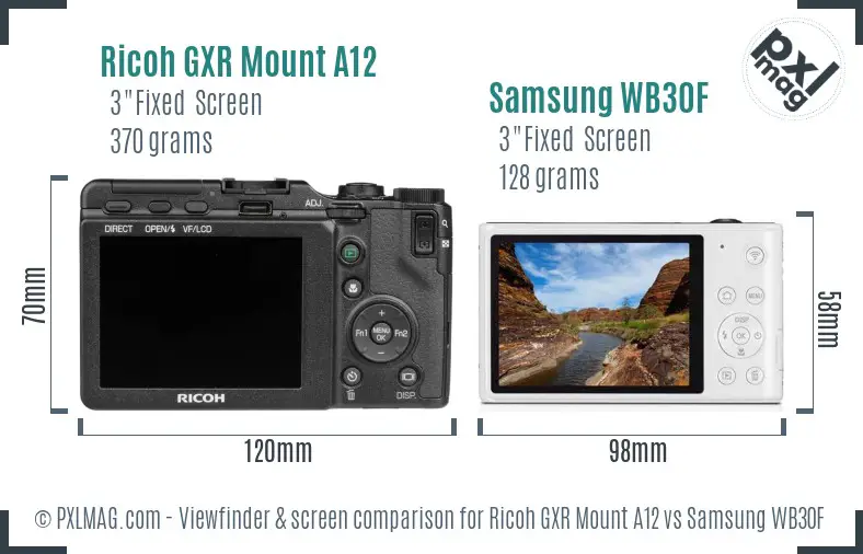 Ricoh GXR Mount A12 vs Samsung WB30F Screen and Viewfinder comparison