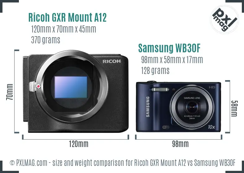 Ricoh GXR Mount A12 vs Samsung WB30F size comparison
