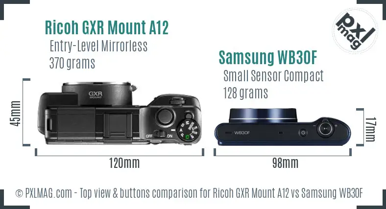 Ricoh GXR Mount A12 vs Samsung WB30F top view buttons comparison