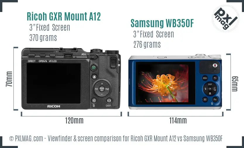 Ricoh GXR Mount A12 vs Samsung WB350F Screen and Viewfinder comparison
