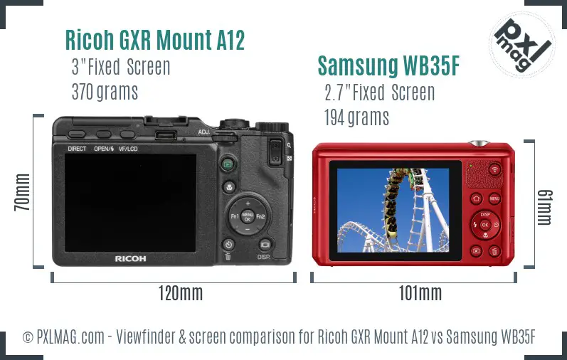 Ricoh GXR Mount A12 vs Samsung WB35F Screen and Viewfinder comparison
